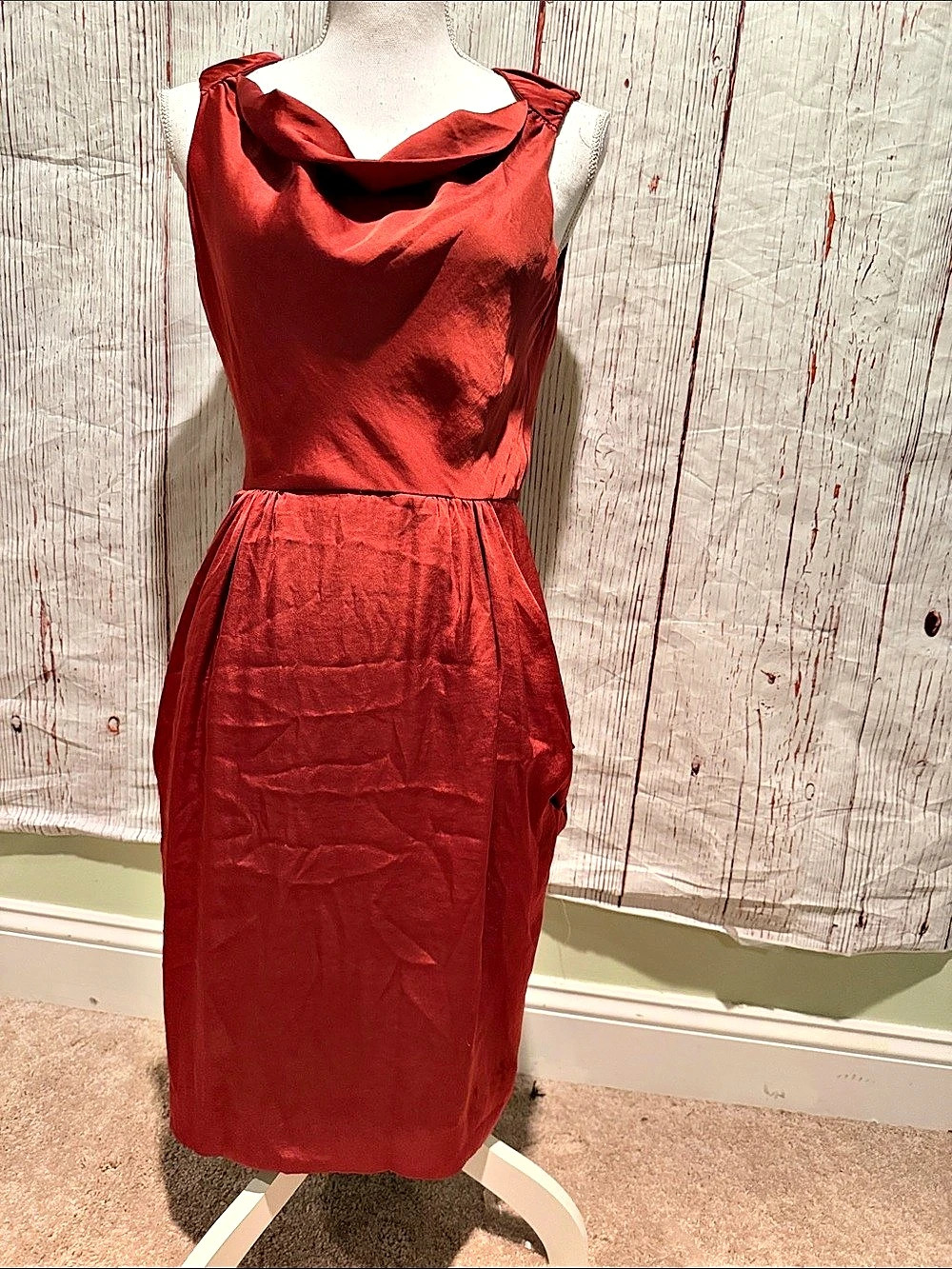 Cowl Neck Midi Dress in Red Like New